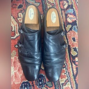 BALLY BLACK LEATHER DOUBLE MONK STRAP SHOES WITH DOUBLE BUCKLES 10.5